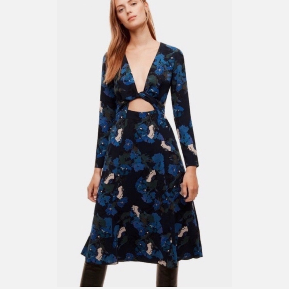 Aritzia Wilfred Aubagne Black Blue Cutout Long Sleeve Midi Dress size 4 $175